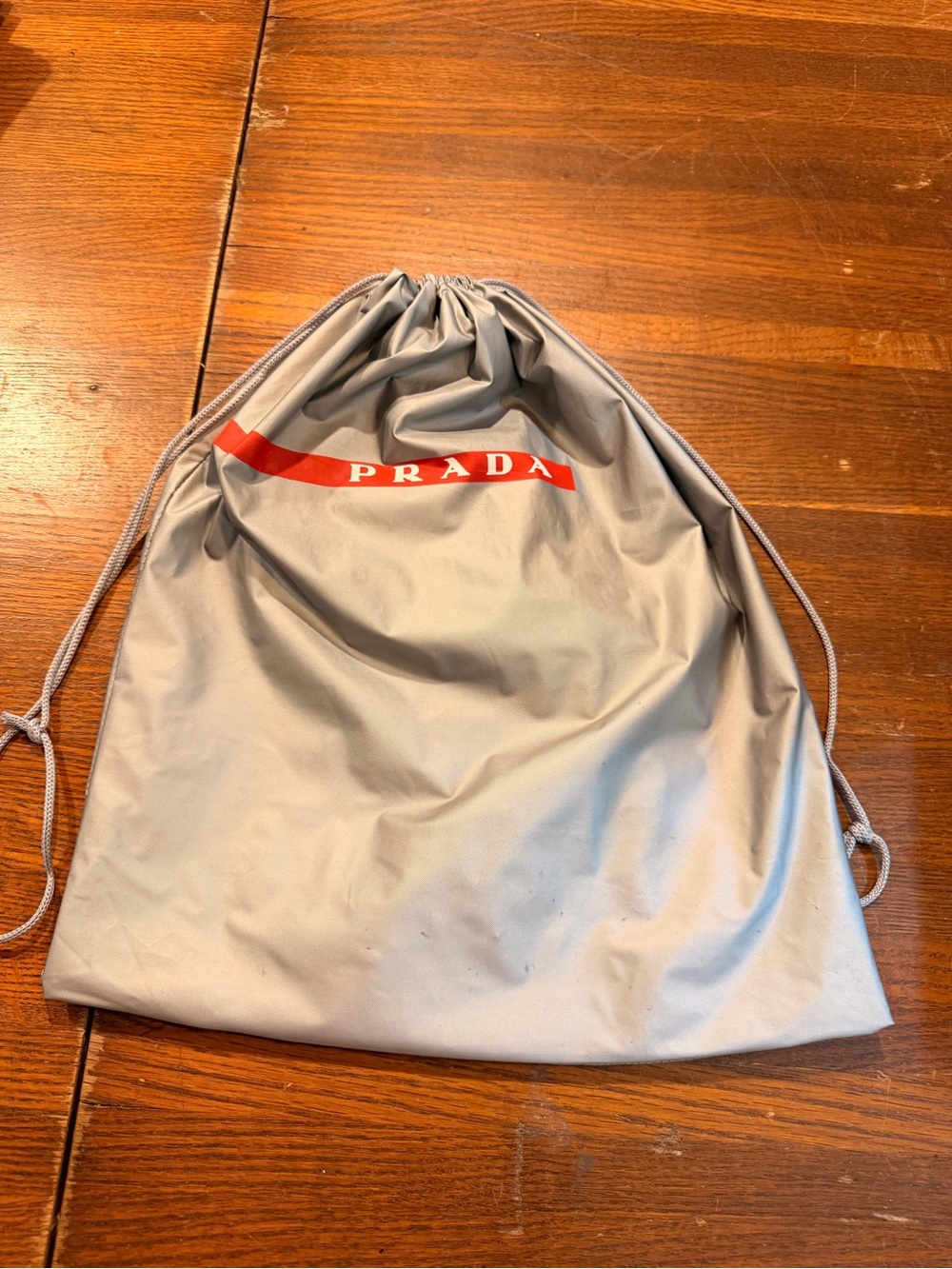 Prada Gray Drawstring Dust Bag with Red Logo